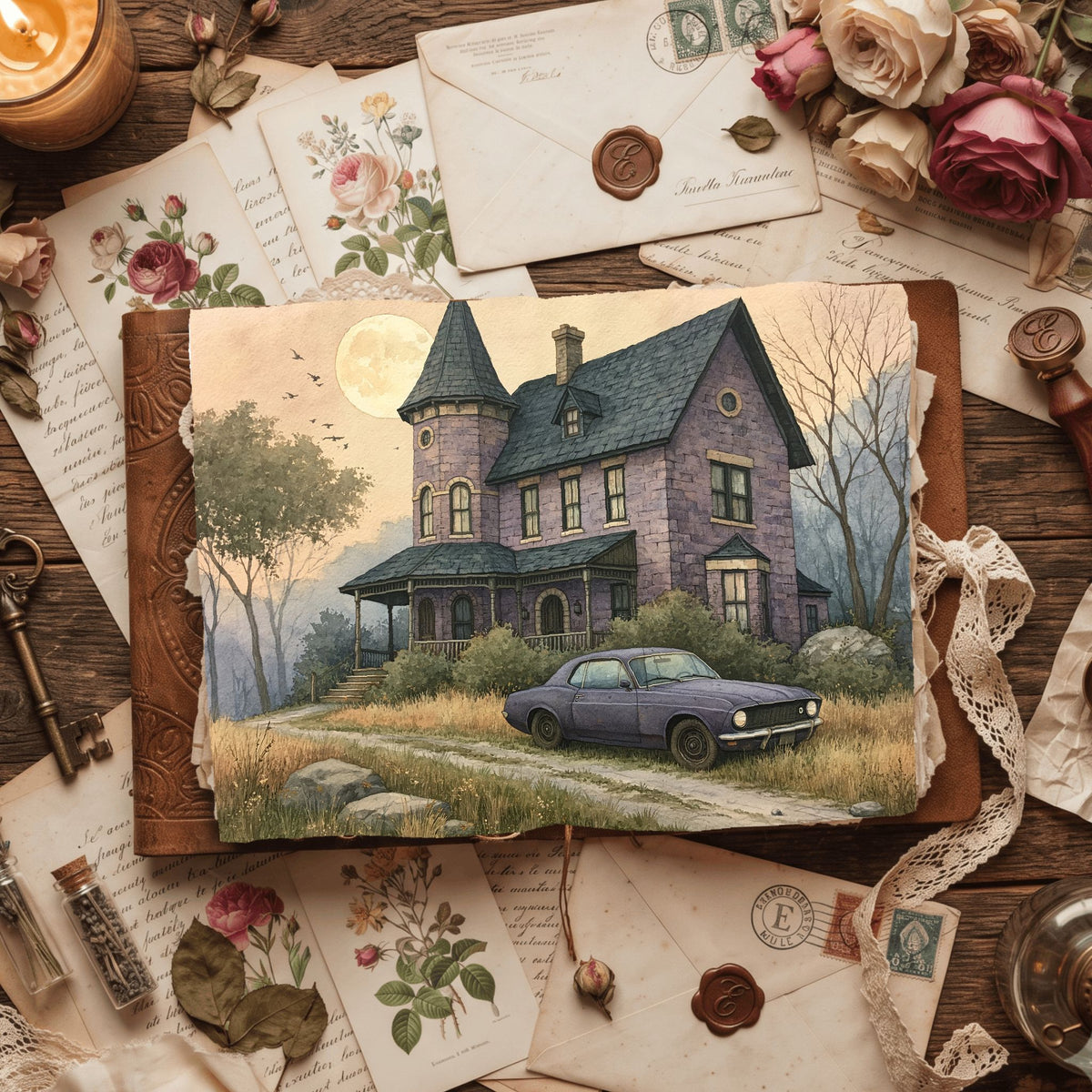 Purple Halloween Watercolor Art