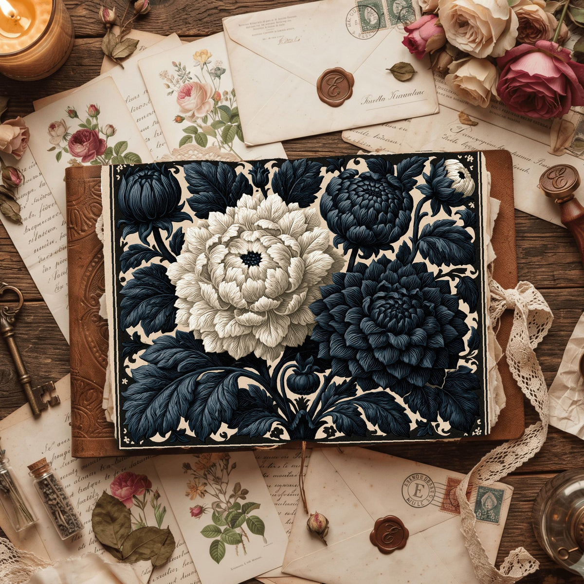 Vintage Black Ink Floral Illustration