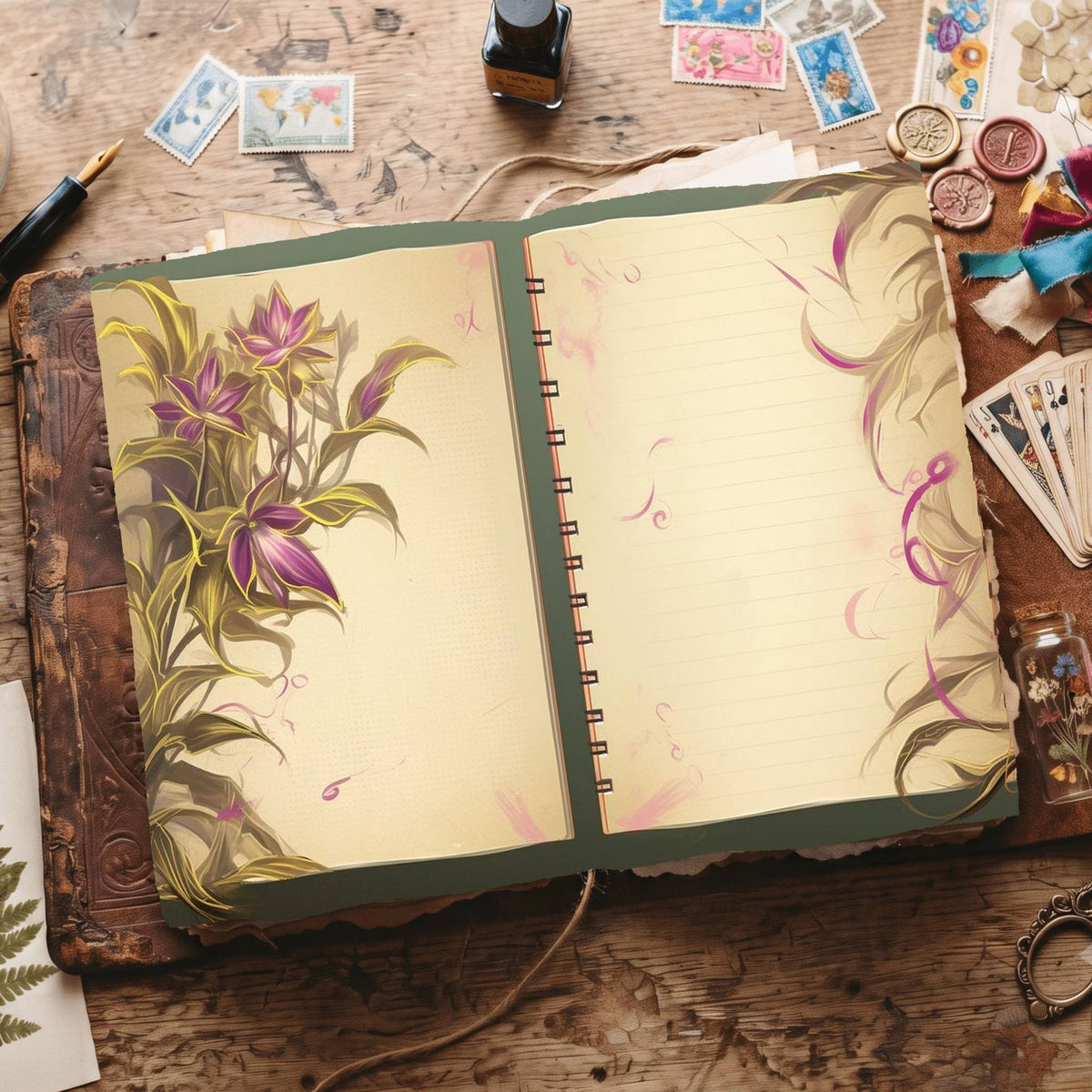 Lined Flower Digital Papers