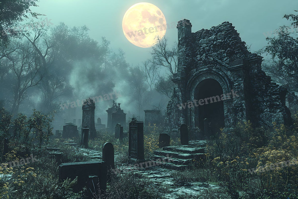 Moonlit Graveyard Backdrop Images
