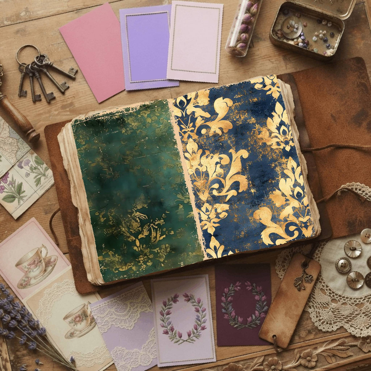 Regal Damask printable junk journal paper, page preview 29
