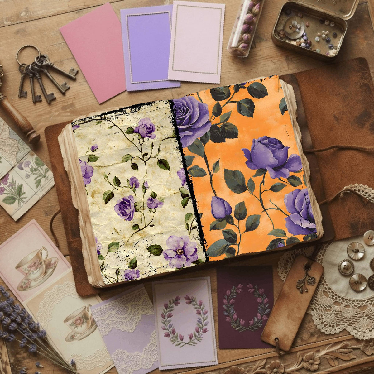Rose printable junk journal paper, page preview 29
