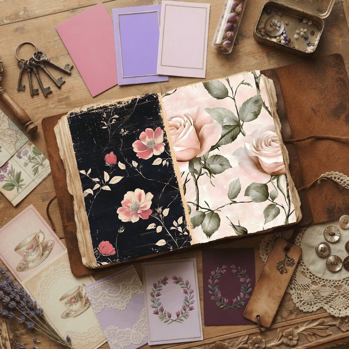 Rose printable junk journal paper, page preview 29