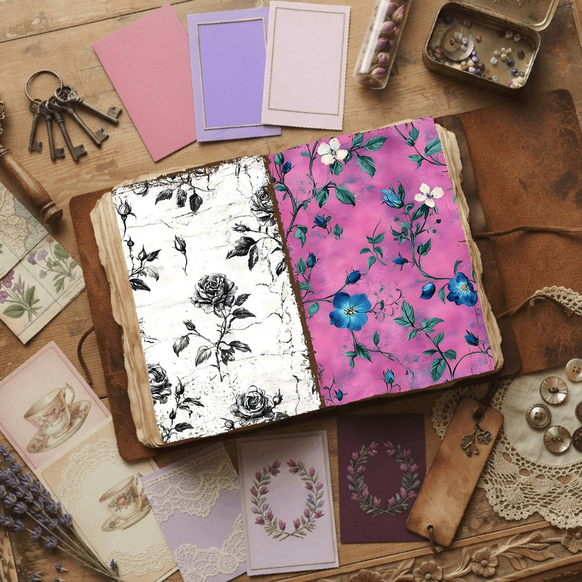 Rose printable junk journal paper, page preview 29