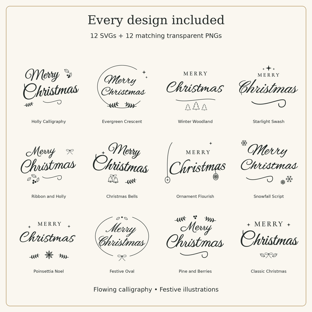 Merry Christmas SVG Pack – 12 Festive Lettering Designs with PNGs
