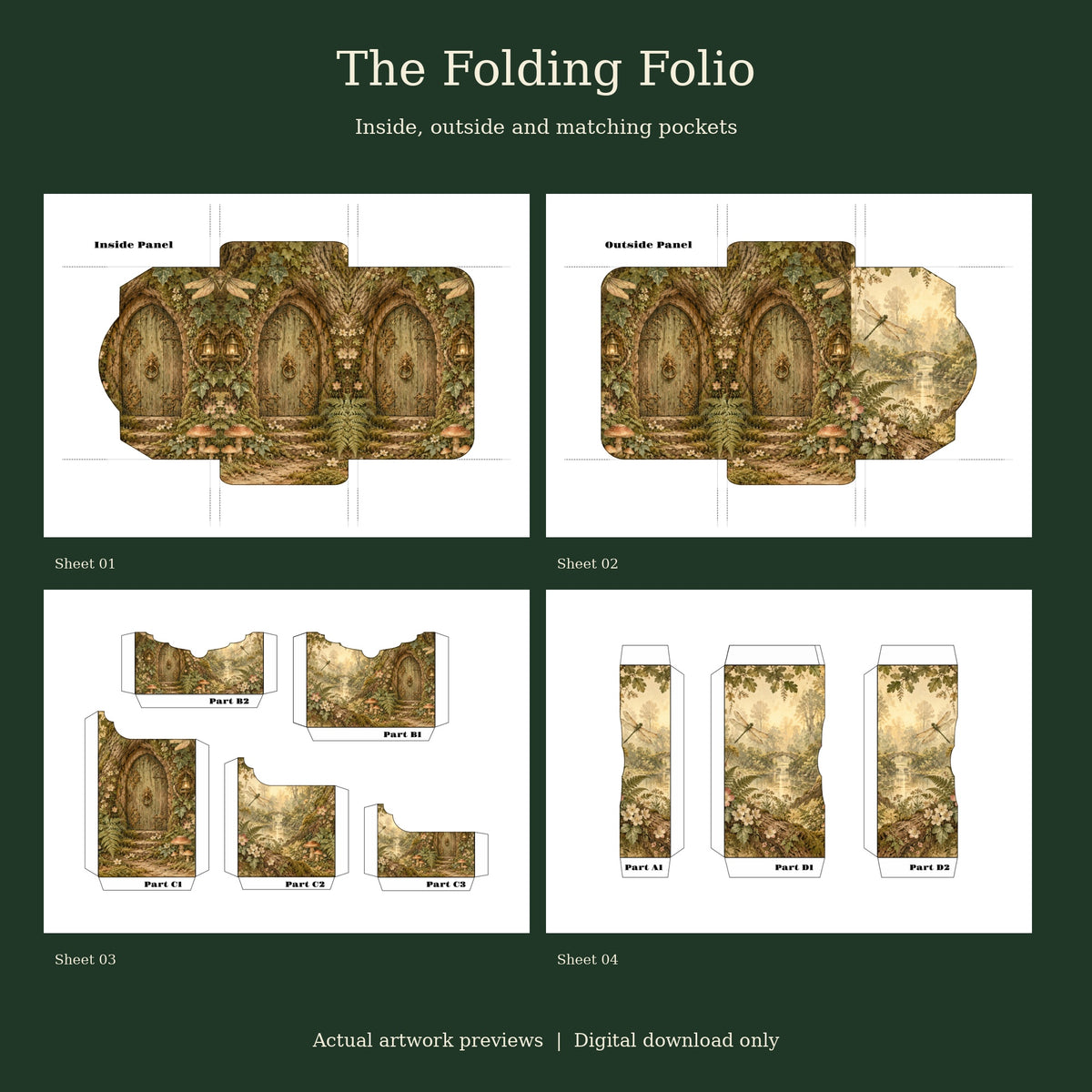 Enchanted Woodland Fairy Door - Printable Folio Kit, 12 Sheets, A4 & US Letter PDF