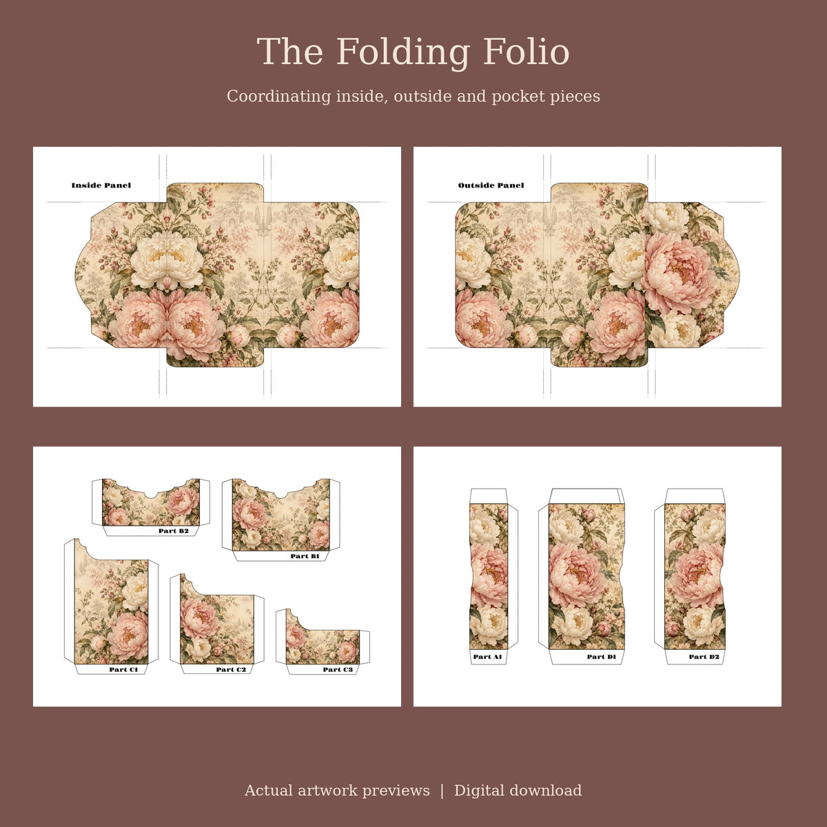 Blush Peony & Gold Leaf - Printable Folio Kit, 12 Sheets, A4 & US Letter PDF