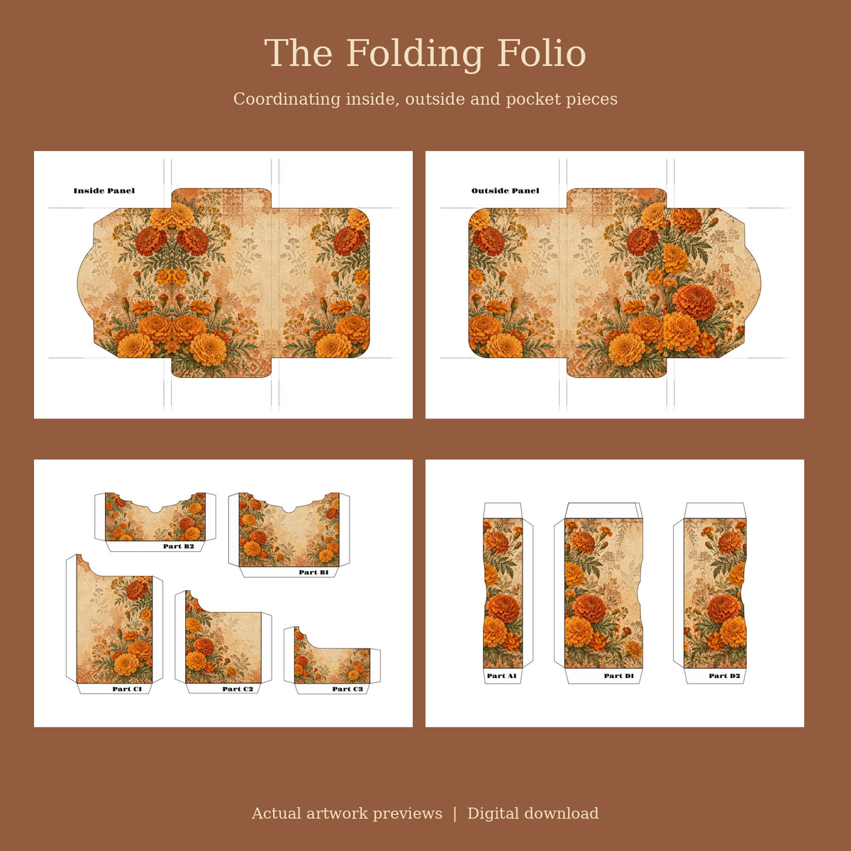 Golden Marigold & Terracotta - Printable Folio Kit, 12 Sheets, A4 & US Letter PDF