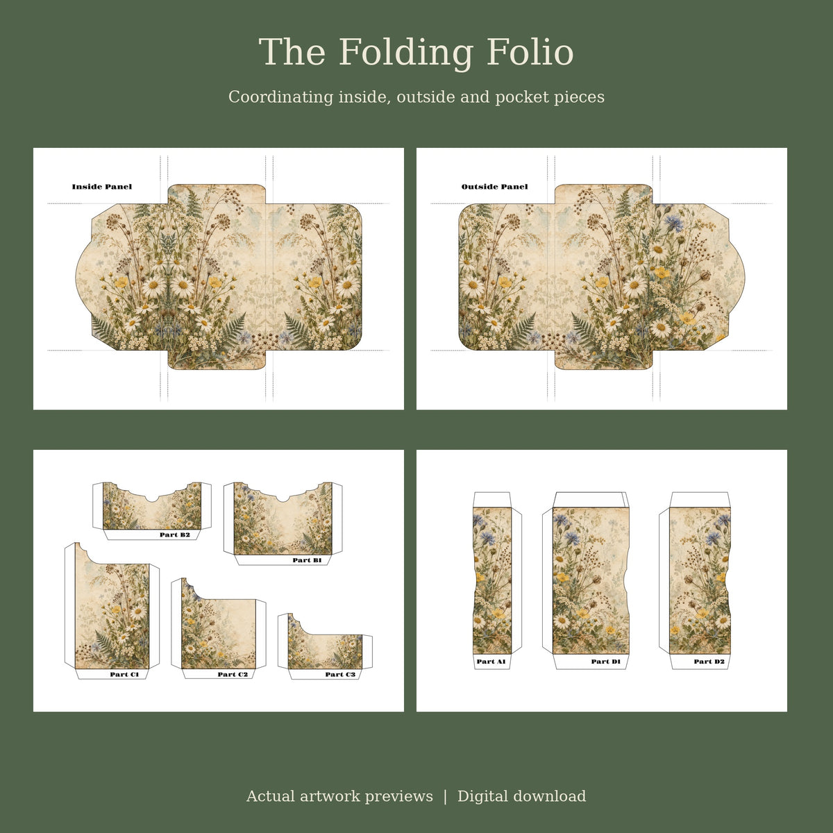 Pressed Meadow Wildflowers - Printable Folio Kit, 12 Sheets, A4 & US Letter PDF