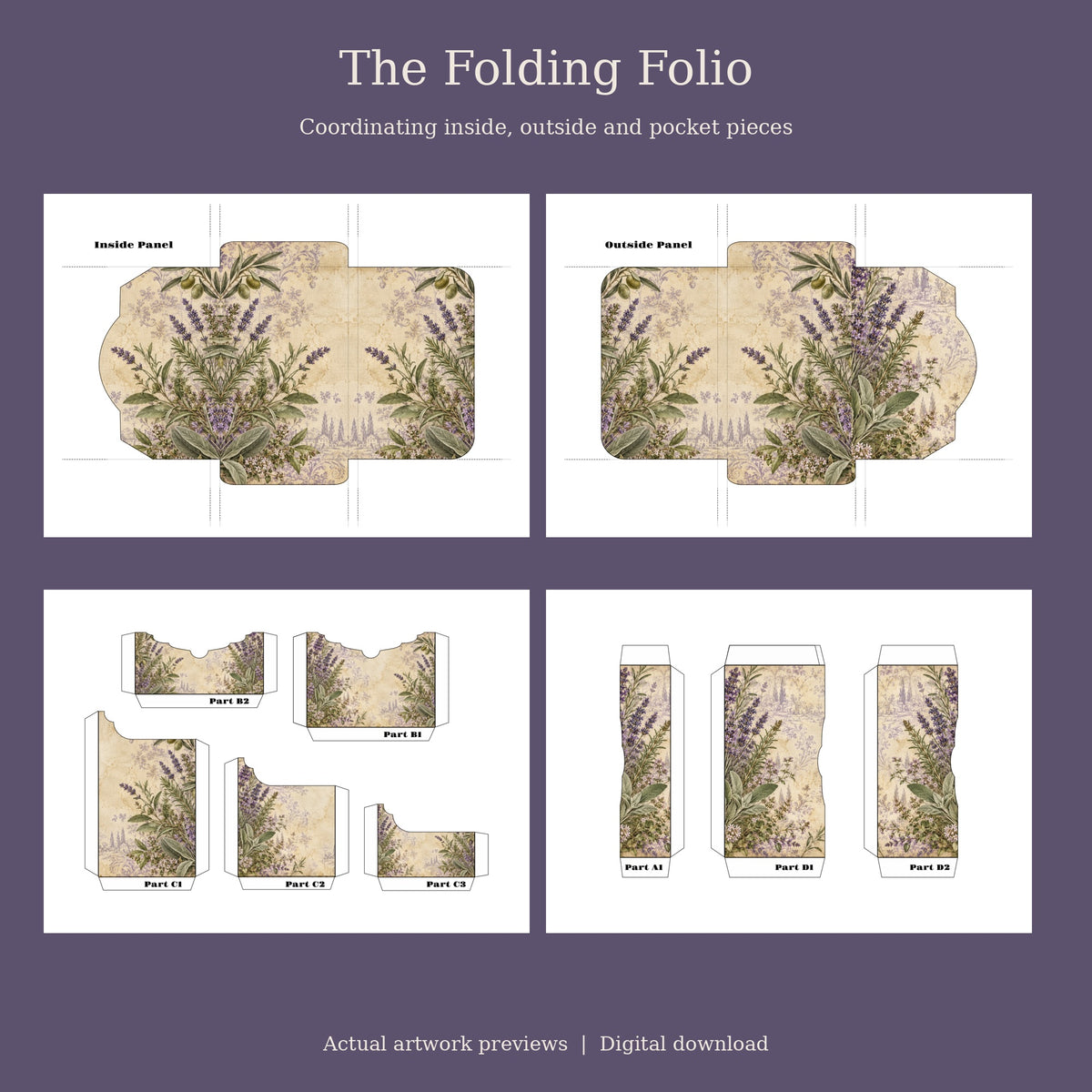 Provence Lavender & Herb - Printable Folio Kit, 12 Sheets, A4 & US Letter PDF