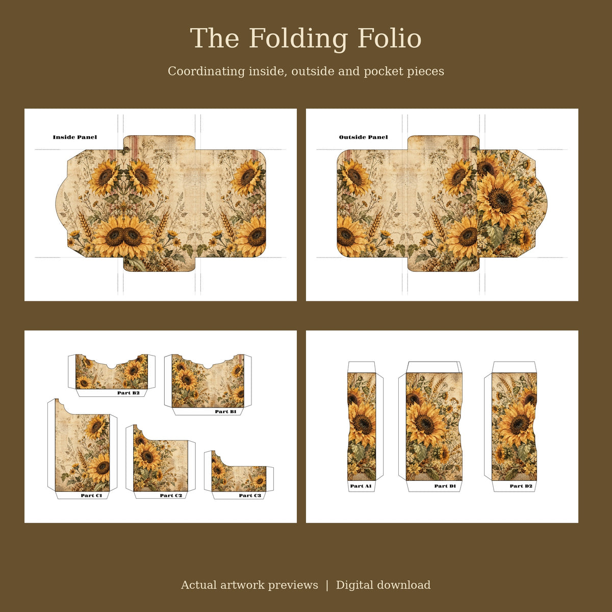 Rustic Sunflower & Burlap - Printable Folio Kit, 12 Sheets, A4 & US Letter PDF