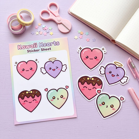 Kawaii Heart Friends SVG + PNG Pack - 4 Cute Pastel Hearts for Stickers, Sublimation and Crafts