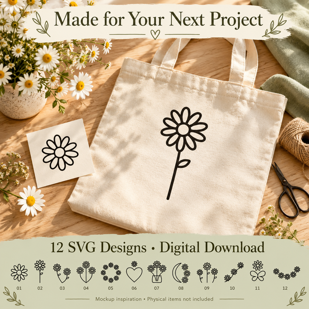 Daisy Doodles SVG Pack – 12 Simple Floral Line Art Designs