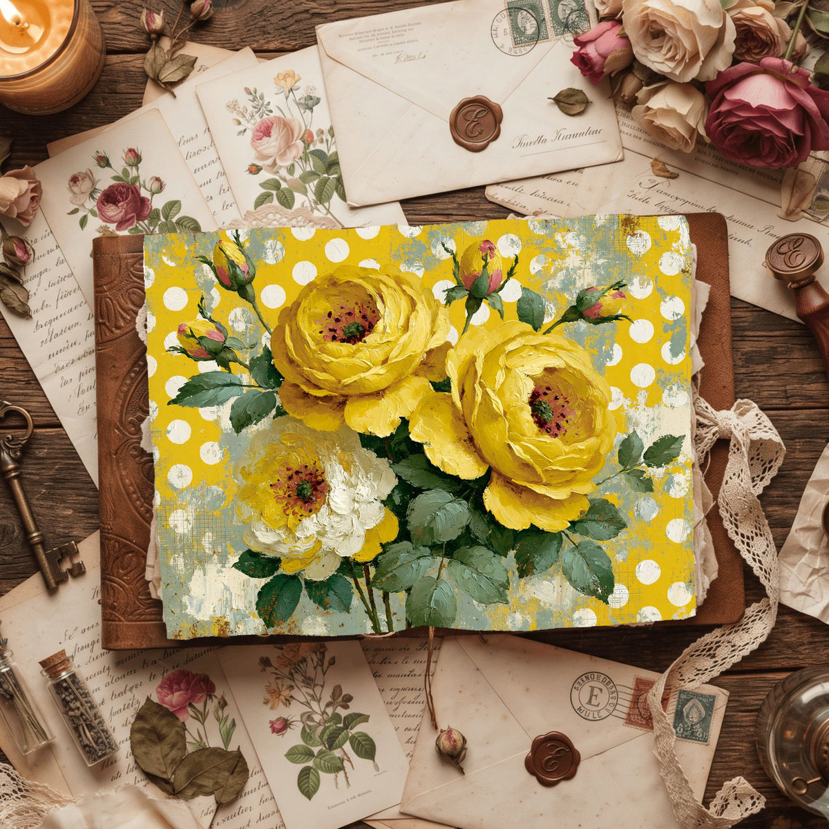 Bright Yellow Shabby Chic Journal Paper
