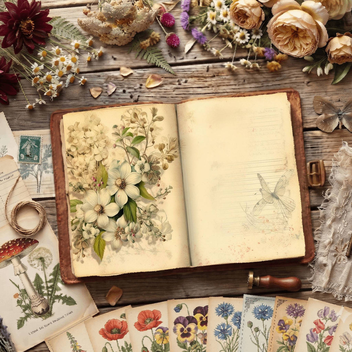 Lined Flower Digital Papers