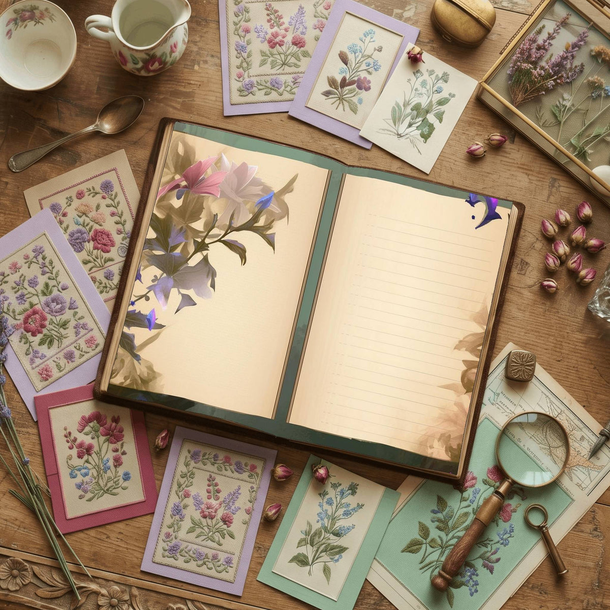 Lined Flower Digital Papers