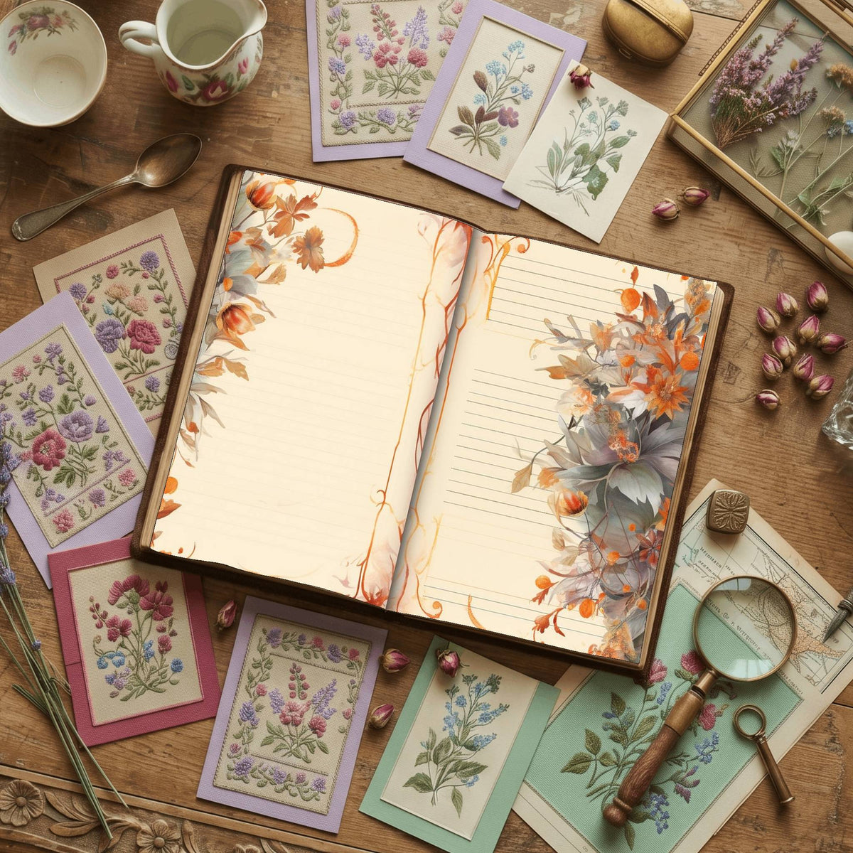 Lined Flower Digital Papers