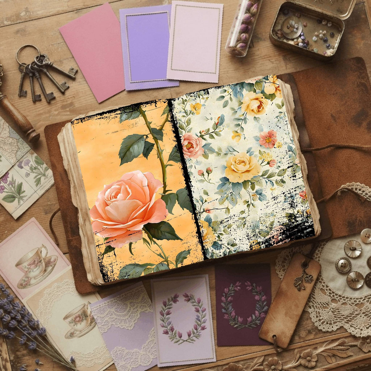 Rose printable junk journal paper, page preview 30