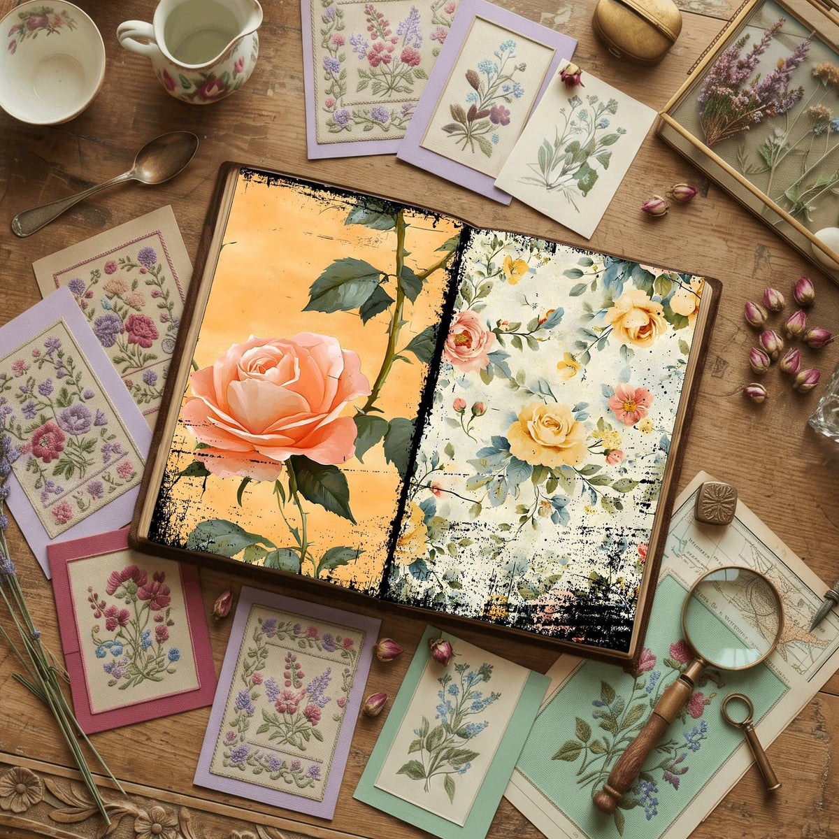 Rose printable junk journal paper, page preview 30