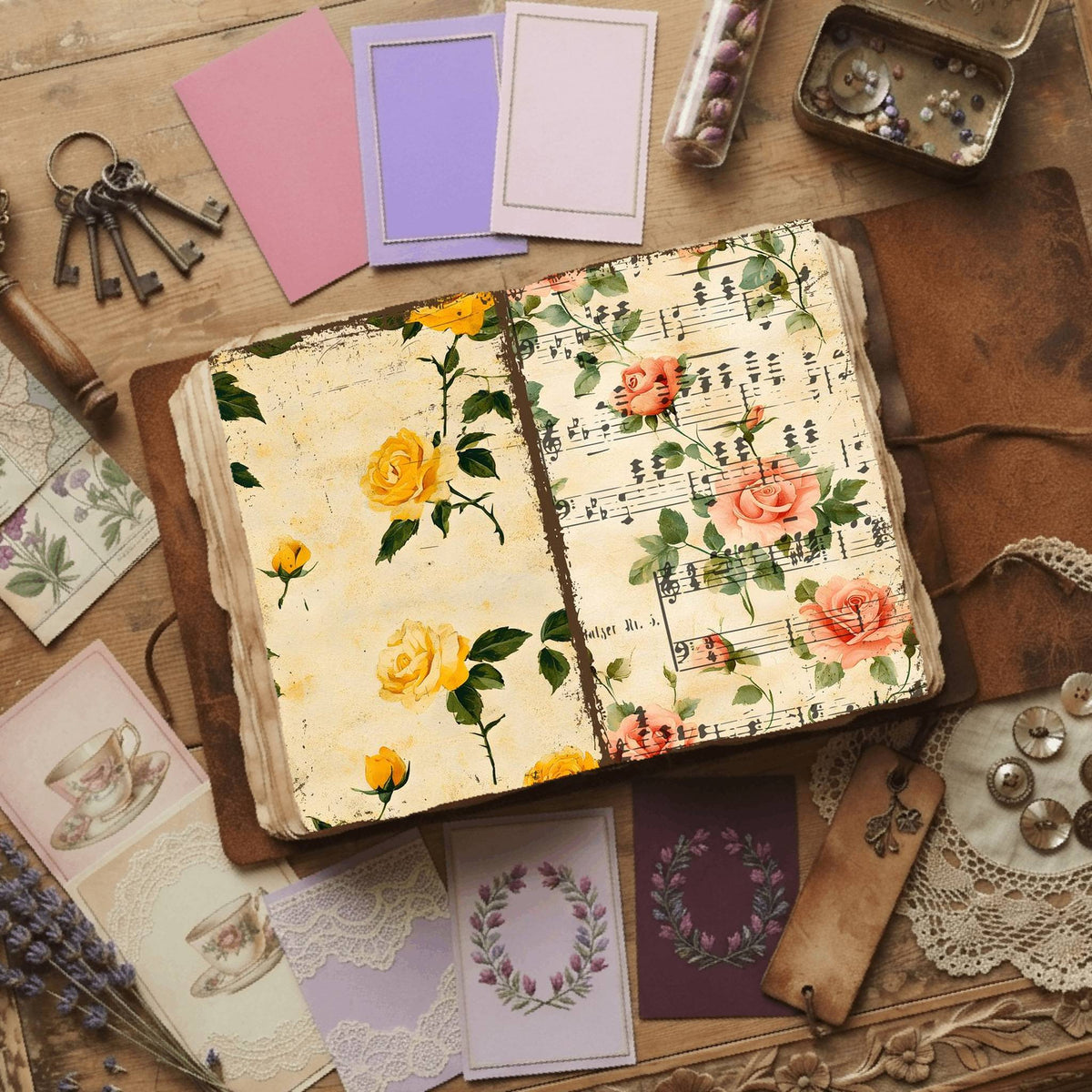 Rose printable junk journal paper, page preview 30