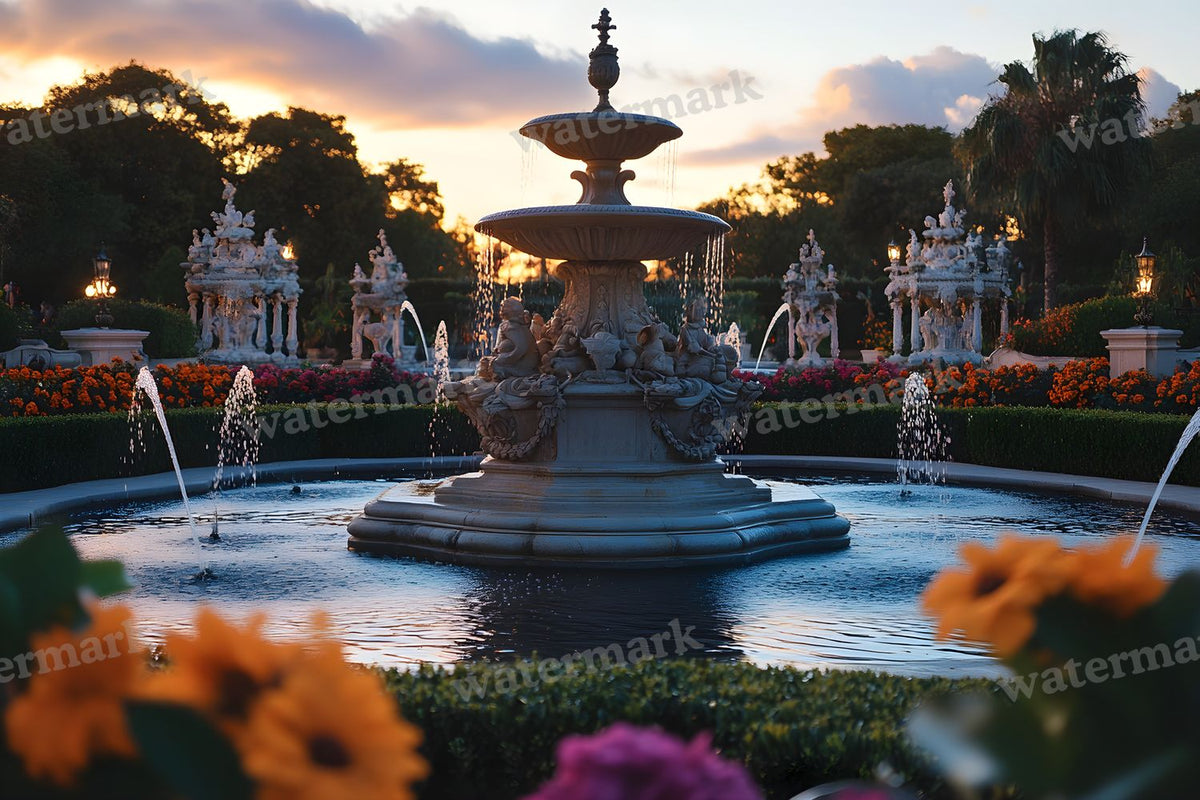 Baroque Fountain Garden digital photo backdrop for photo editing, preview 30