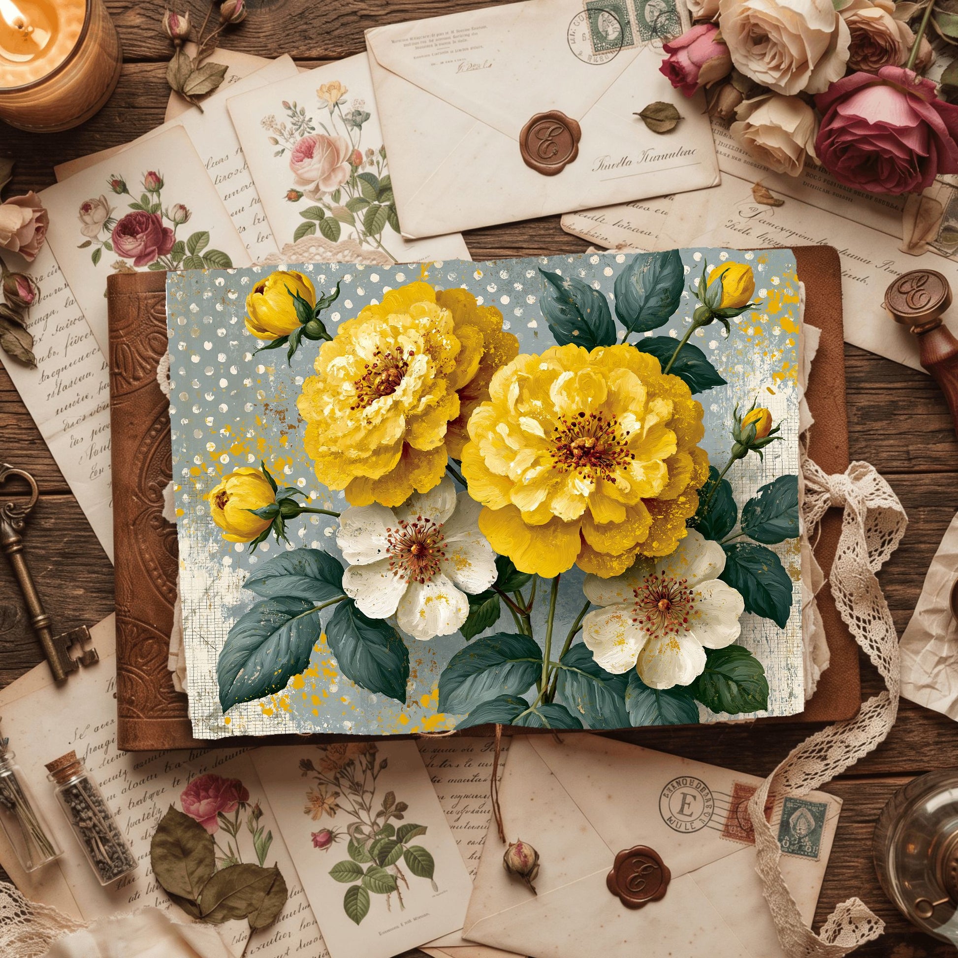 Bright Yellow Shabby Chic Journal Paper
