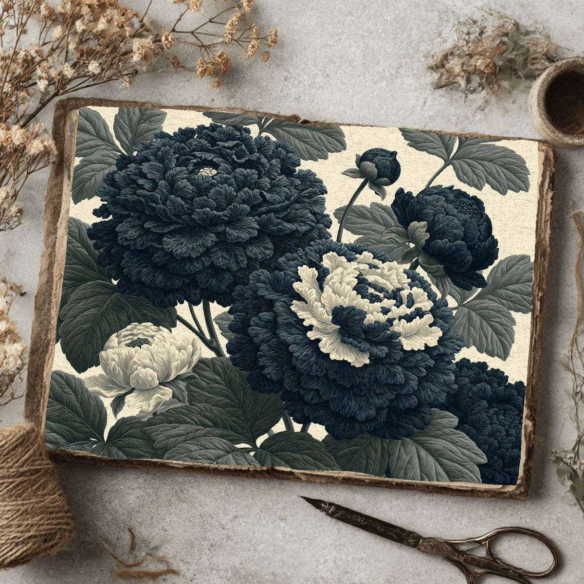 Vintage Black Ink Floral Illustration