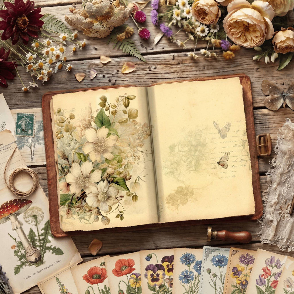 Lined Flower Digital Papers