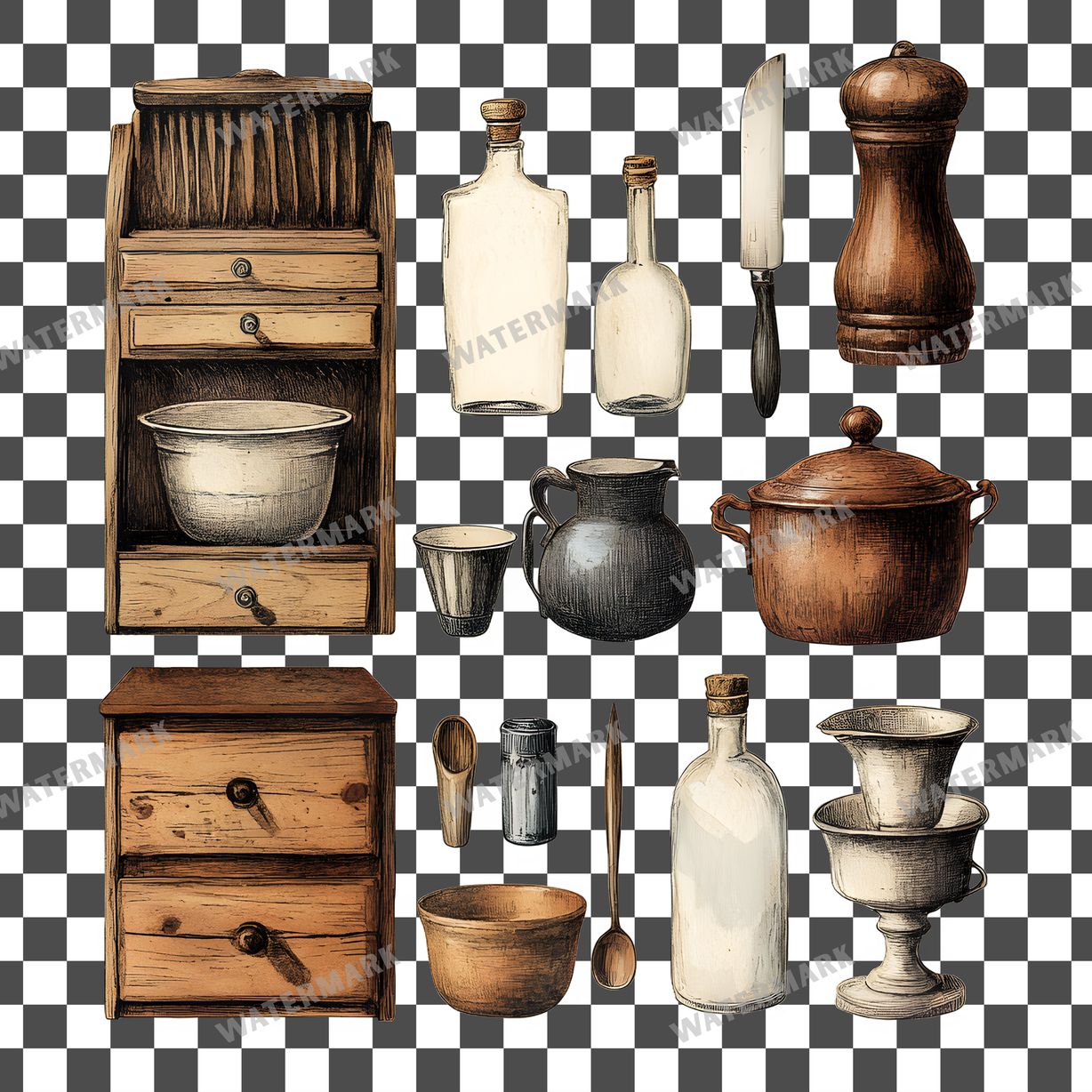 Wooden Rockin Vintage Style Clipart Pngs