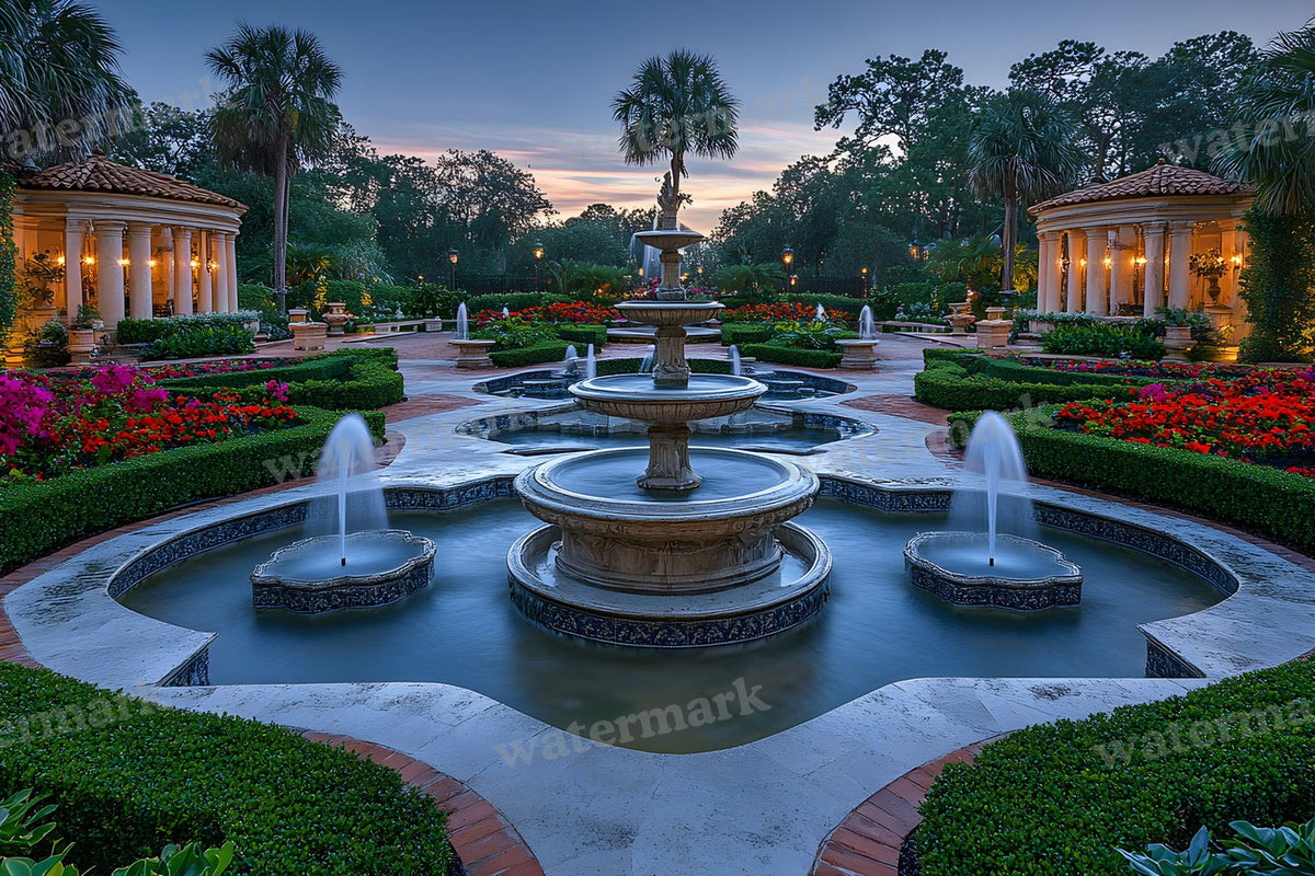 Baroque Fountain Garden digital photo backdrop for photo editing, preview 31