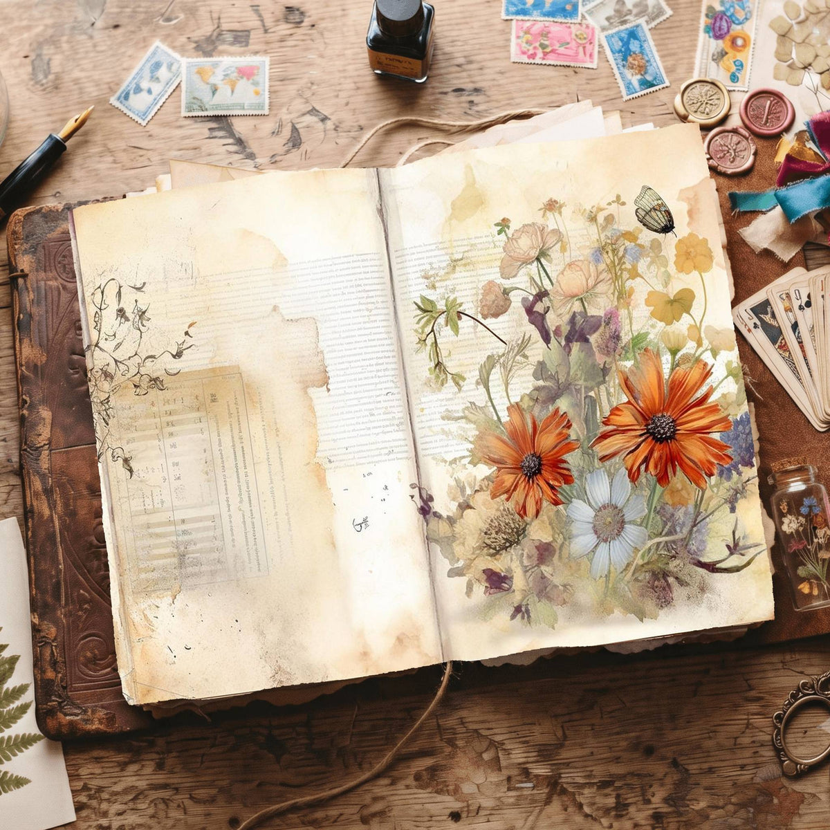 Lined Flower Digital Papers