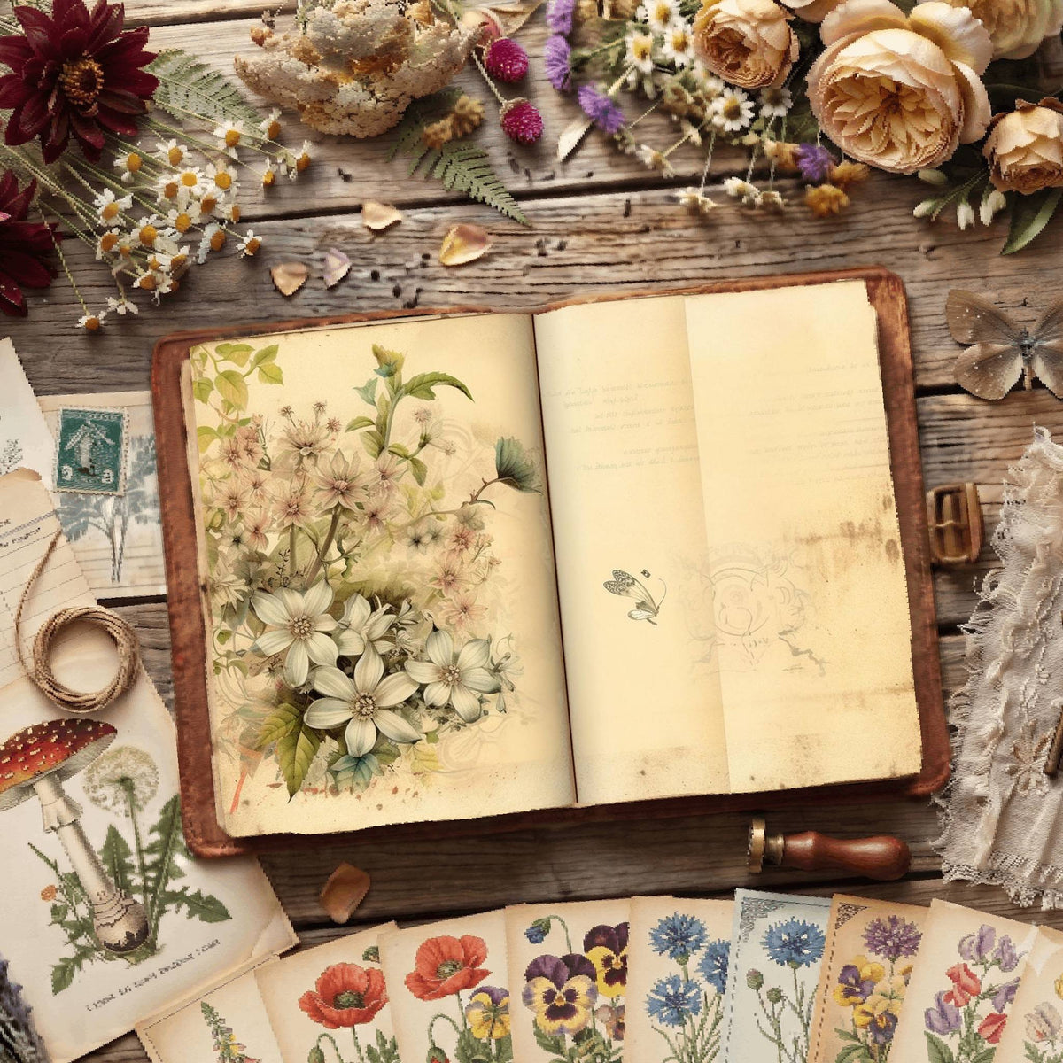 Lined Flower Digital Papers