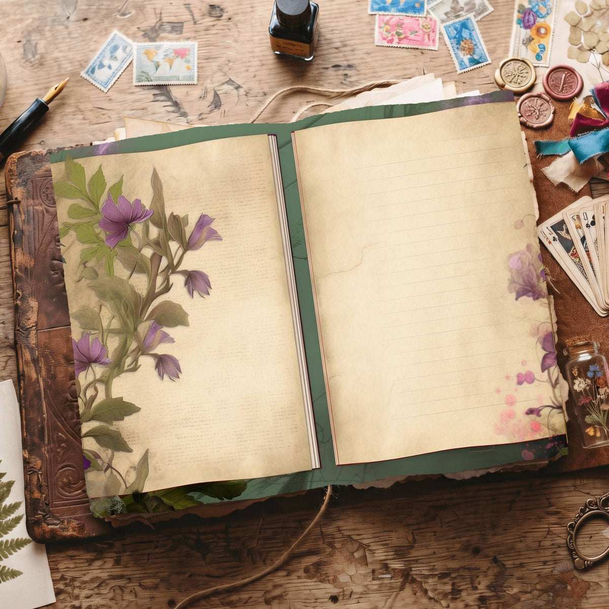 Lined Flower Digital Papers