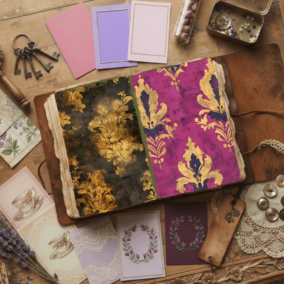 Regal Damask printable junk journal paper, page preview 32