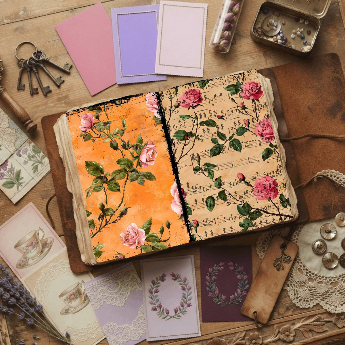 Rose printable junk journal paper, page preview 32