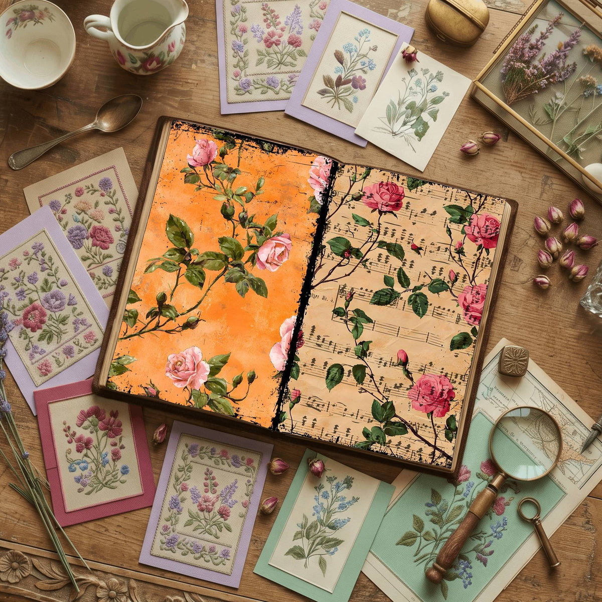 Rose printable junk journal paper, page preview 32