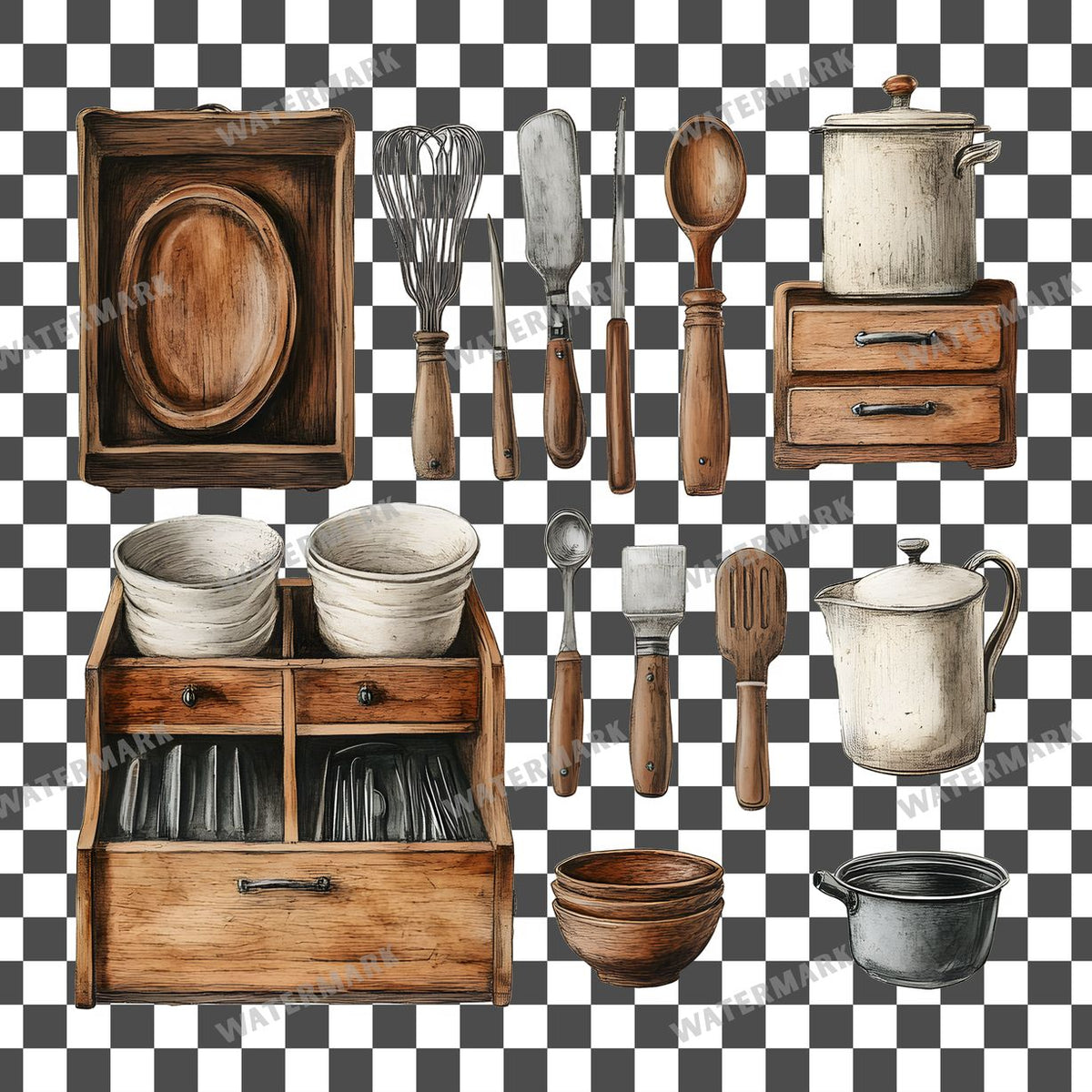 Wooden Rockin Vintage Style Clipart Pngs