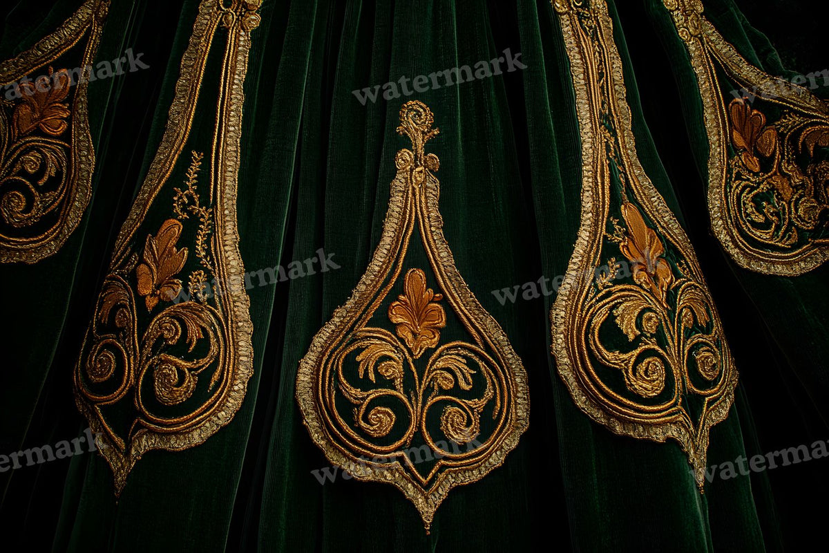 Baroque Green Gold Drapes digital photo backdrop for photo editing, preview 32