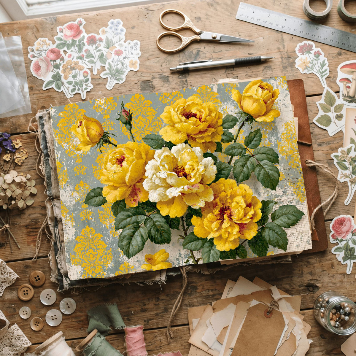 Bright Yellow Shabby Chic Journal Paper