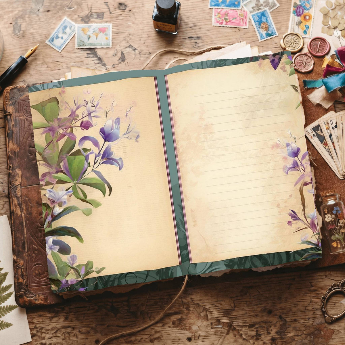Lined Flower Digital Papers