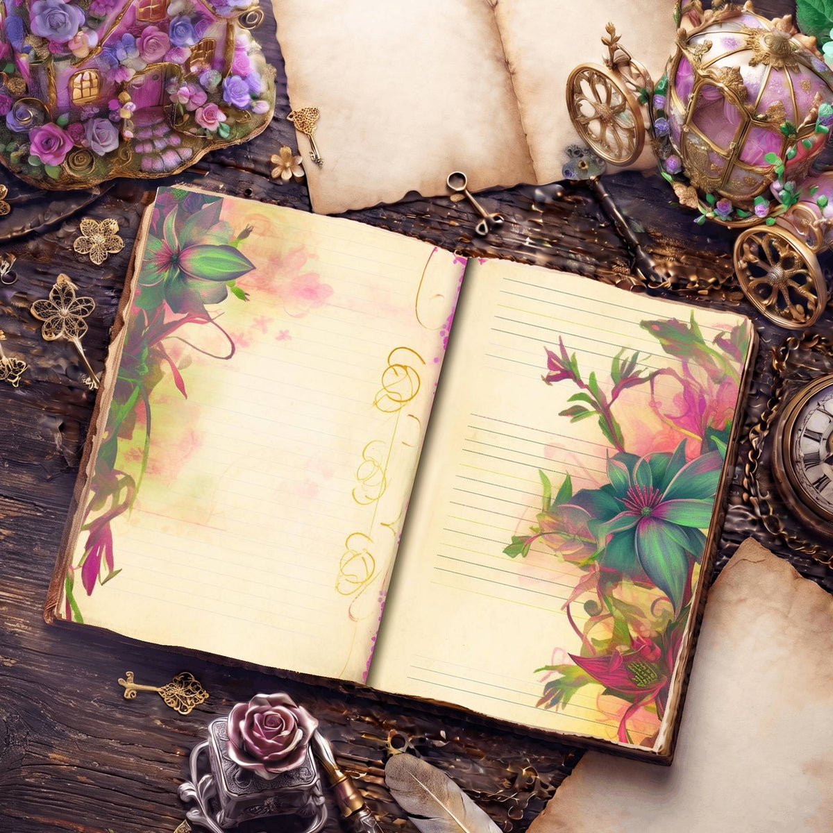 Lined Flower Digital Papers