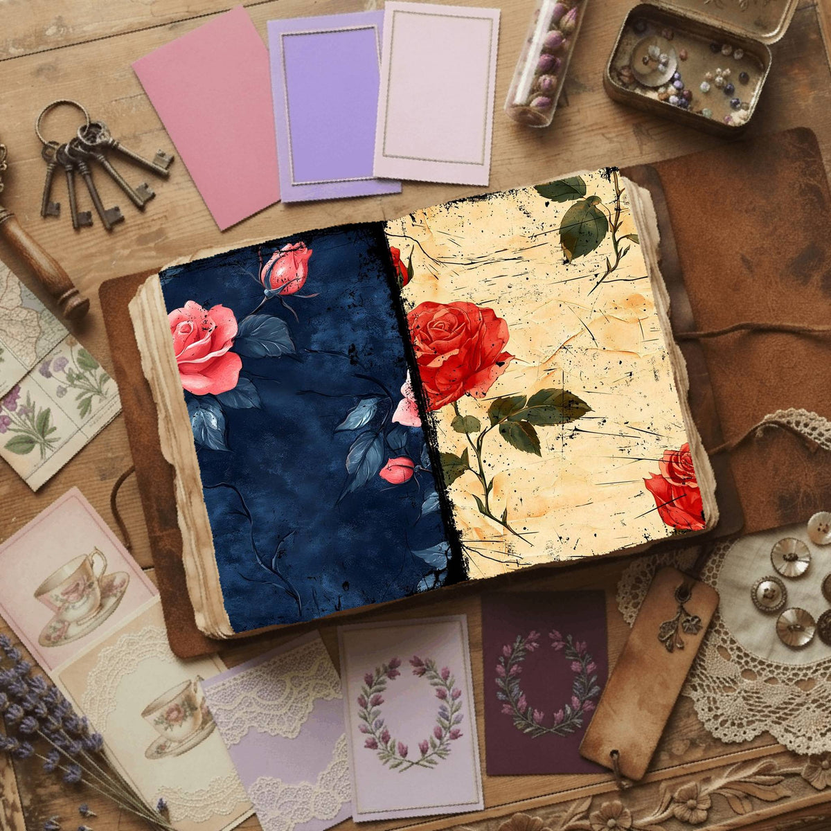 Rose printable junk journal paper, page preview 33