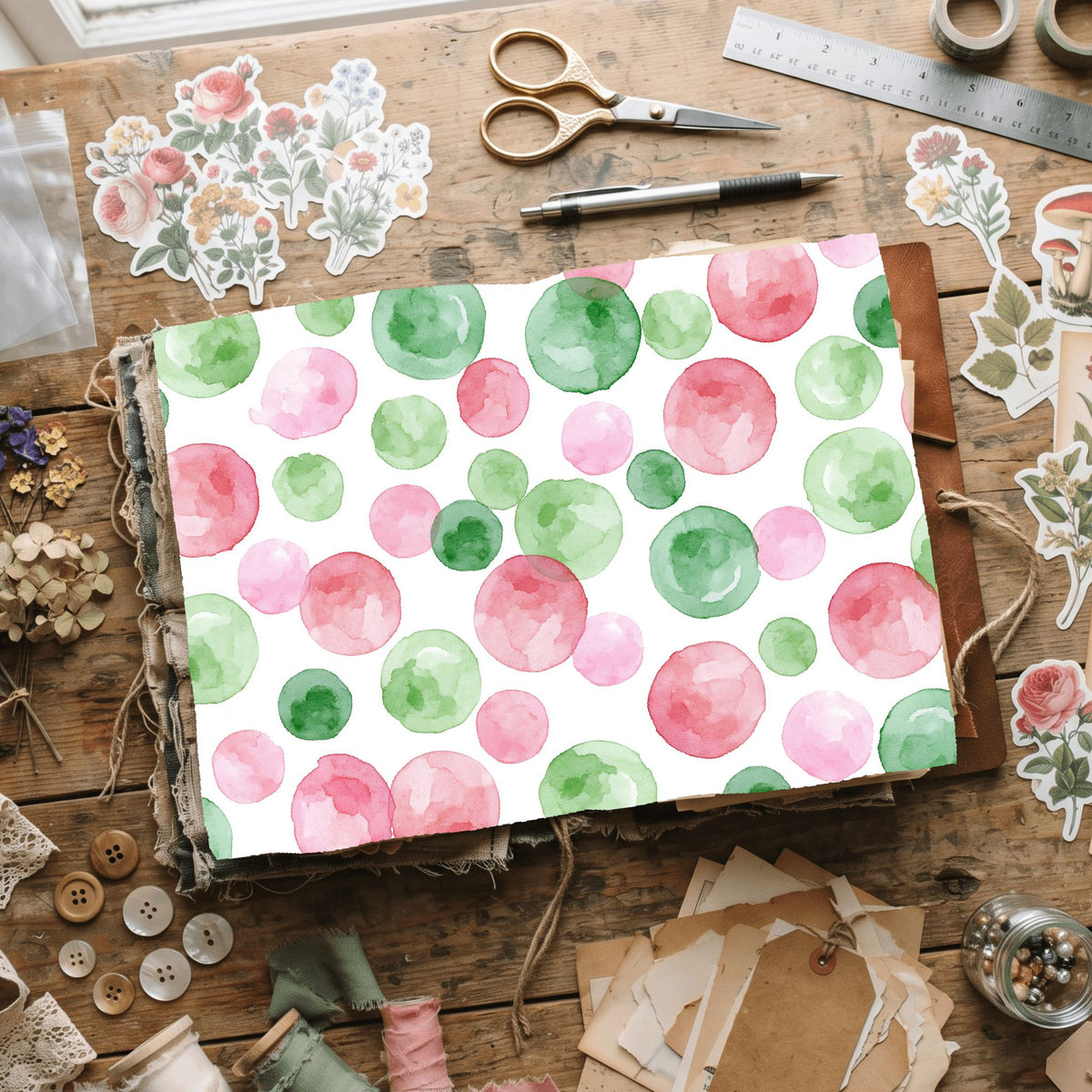 Pastel Pink & Green Watercolor Pattern