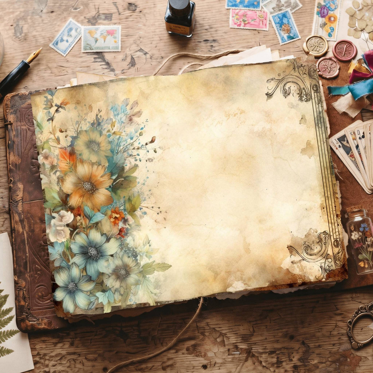Lined Flower Digital Papers