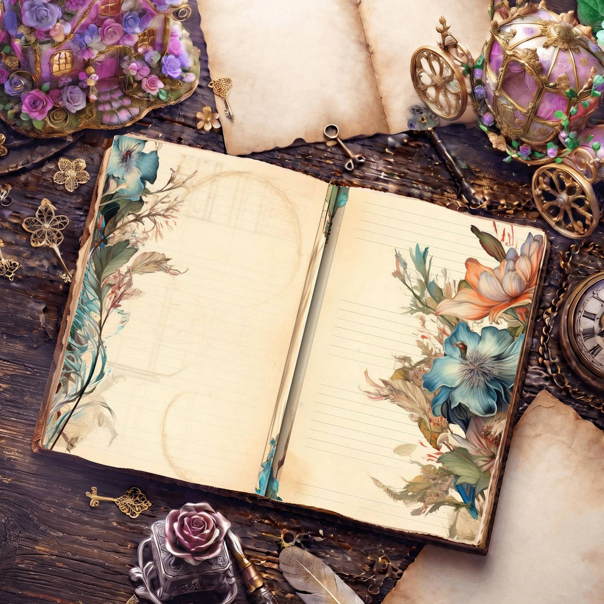 Lined Flower Digital Papers