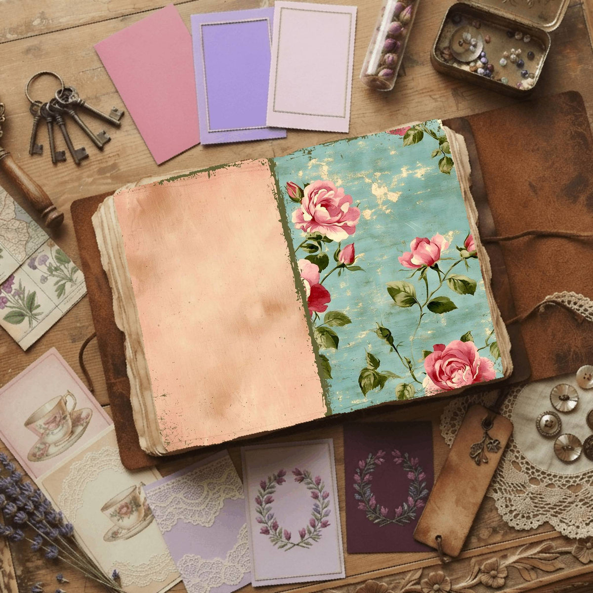 Rose printable junk journal paper, page preview 34