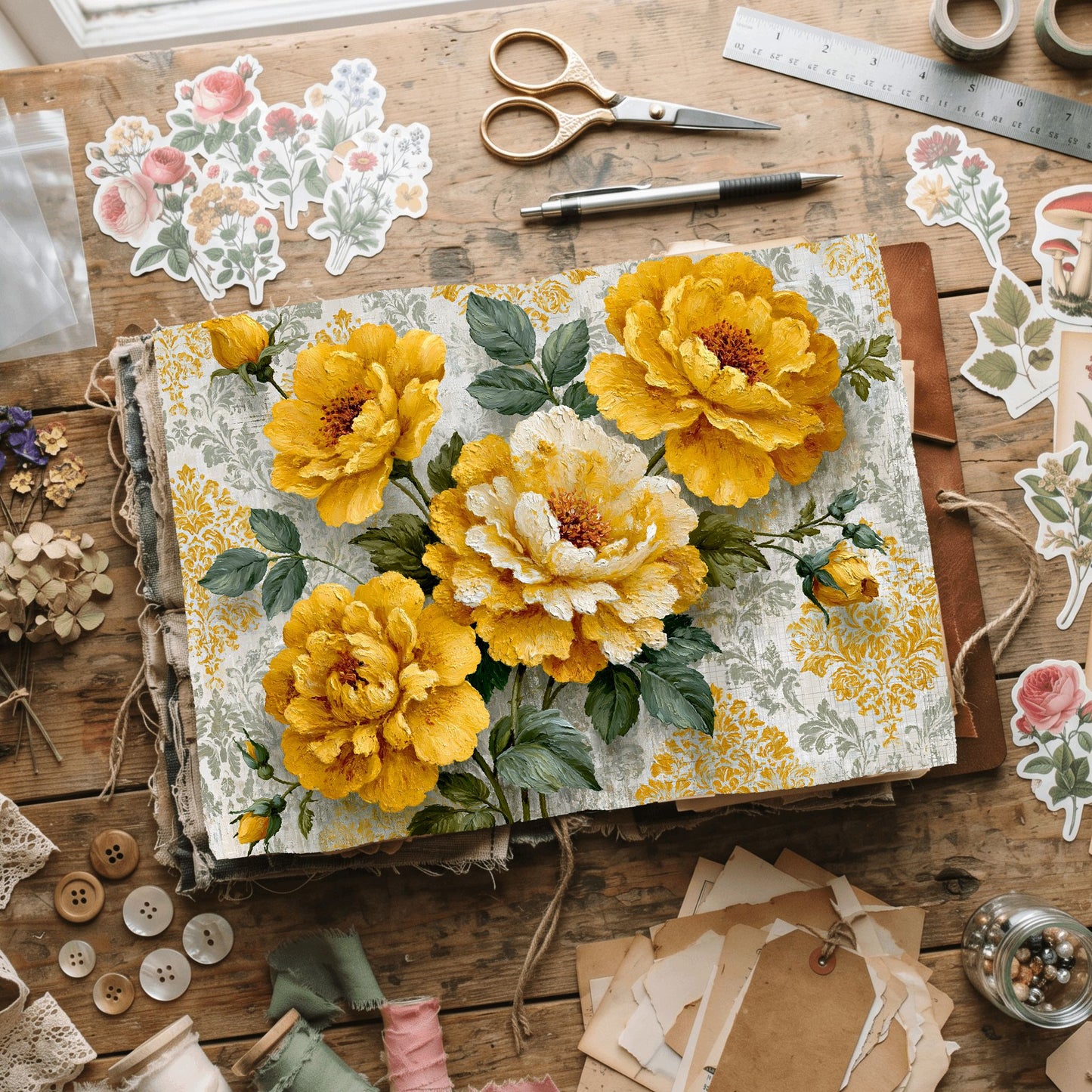 Bright Yellow Shabby Chic Journal Paper