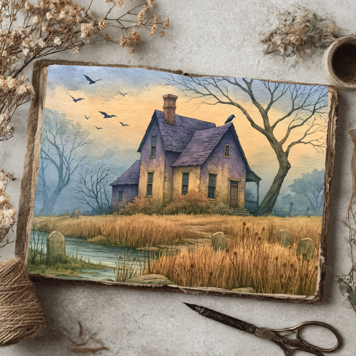Purple Halloween Watercolor Art