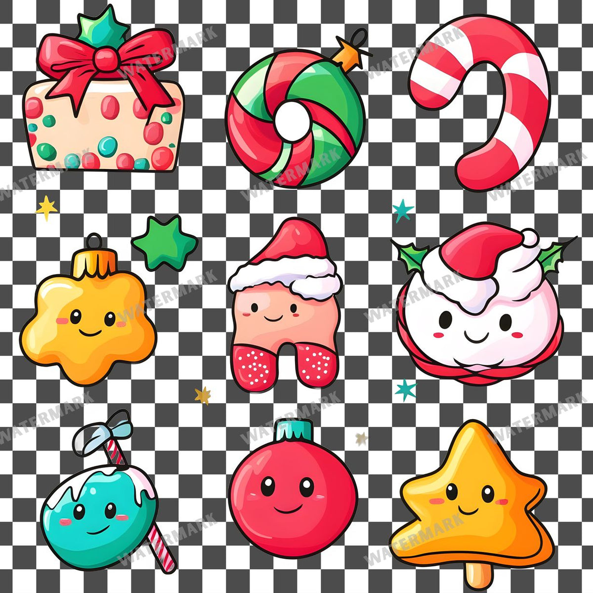Christmas Kawaii Style Clipart Pngs