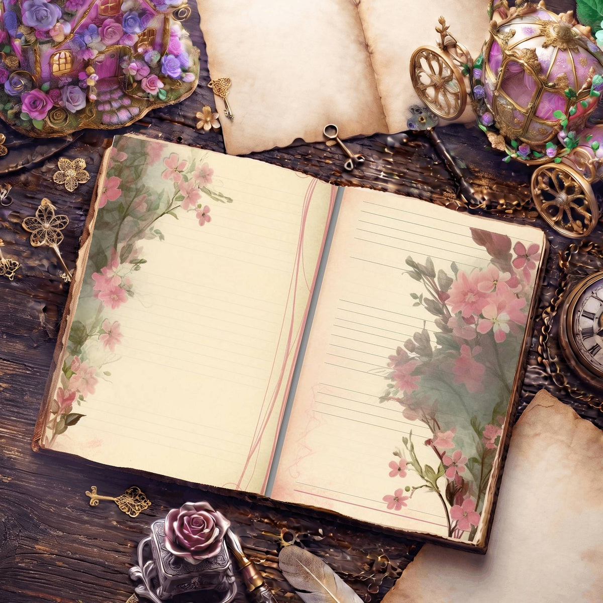 Lined Flower Digital Papers